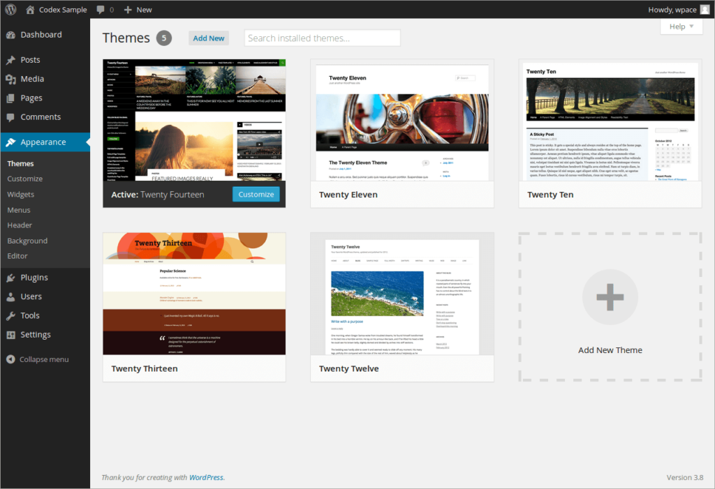 image showing the theme in wordpress side bar