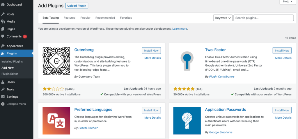 Image showing the plugins in wordpress menu bar